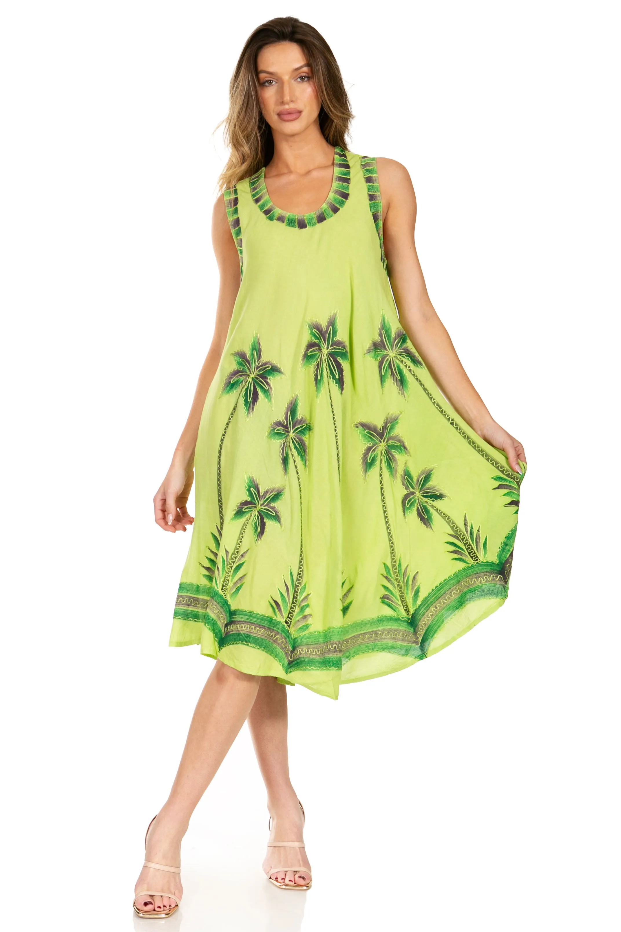 Sakkas Watercolor Palm Tree Tank Caftan Short Dress