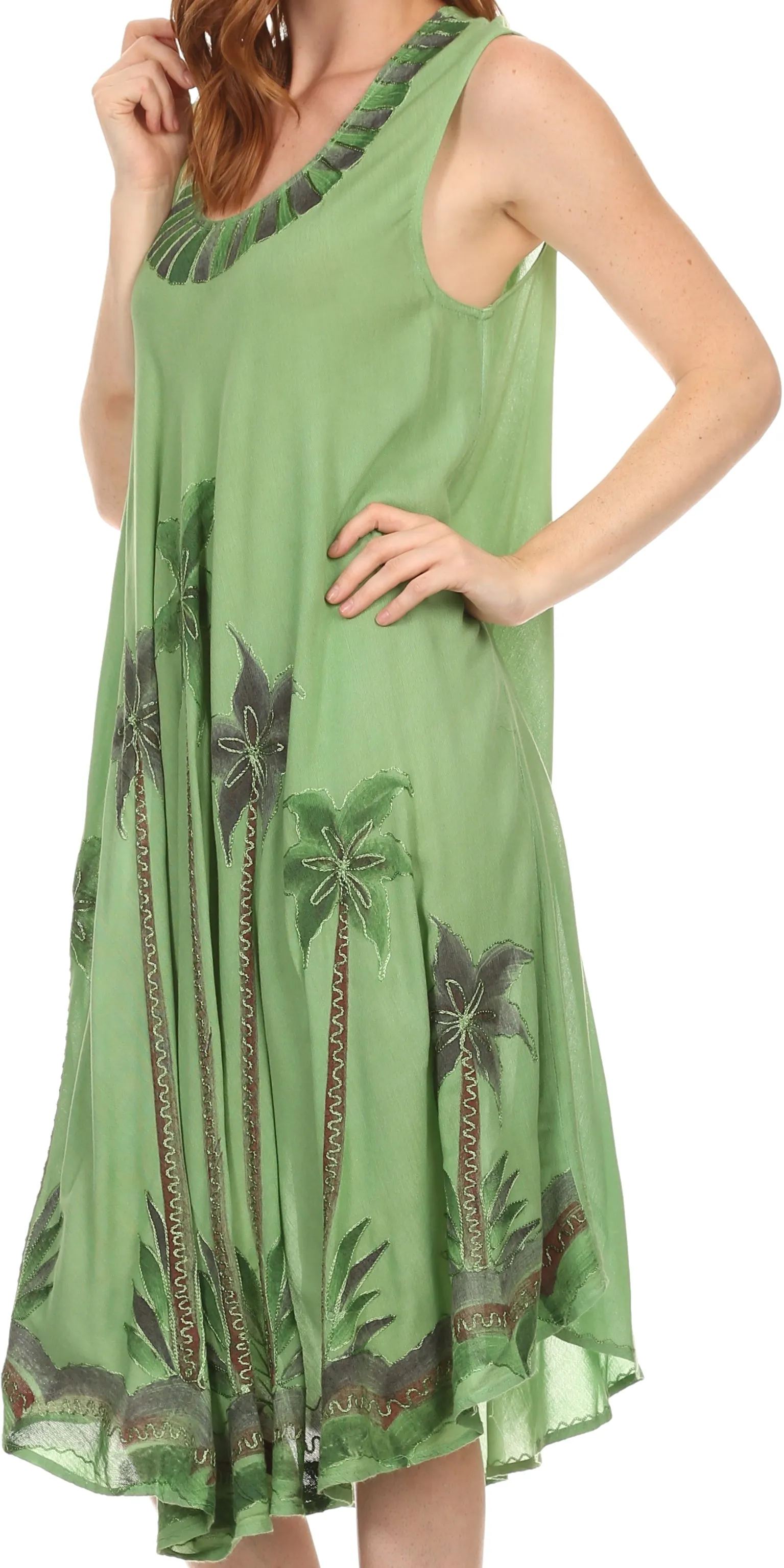 Sakkas Watercolor Palm Tree Tank Caftan Short Dress