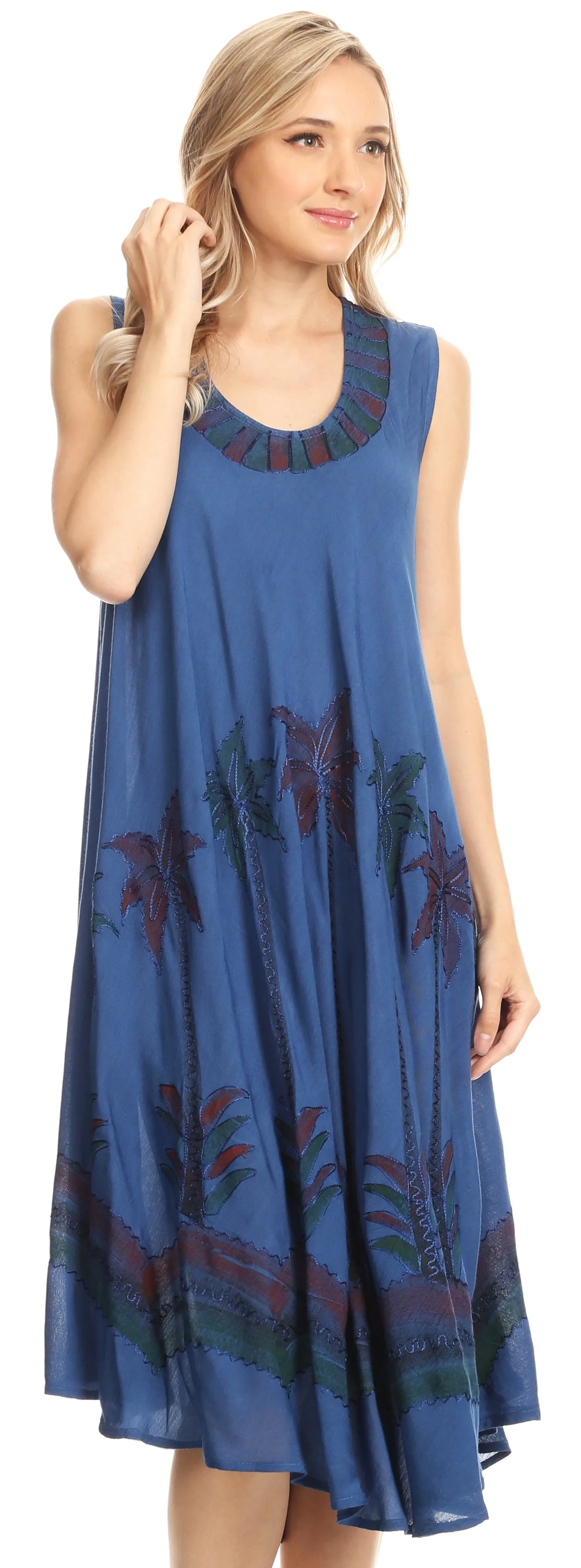 Sakkas Watercolor Palm Tree Tank Caftan Short Dress