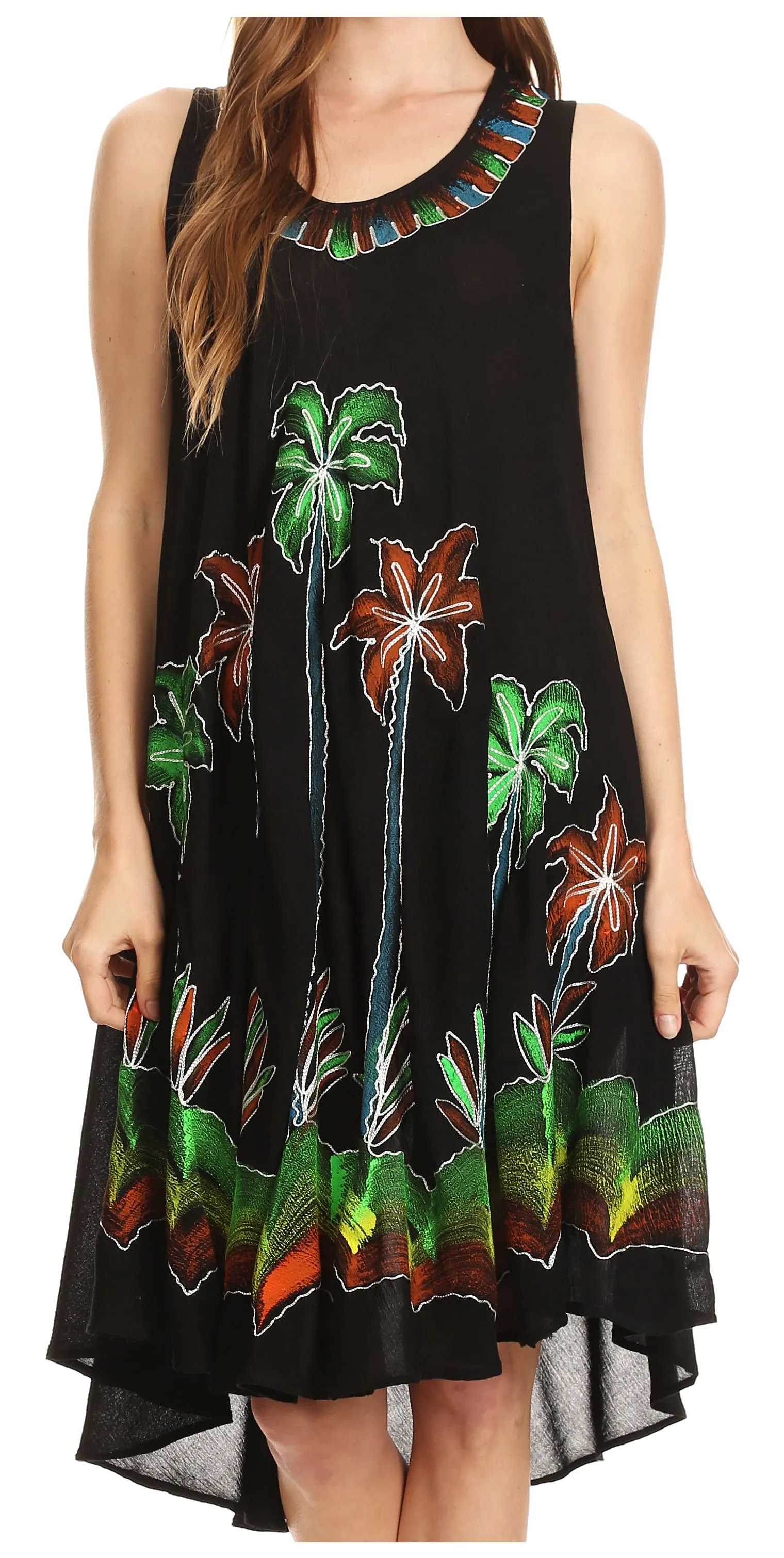 Sakkas Watercolor Palm Tree Tank Caftan Short Dress