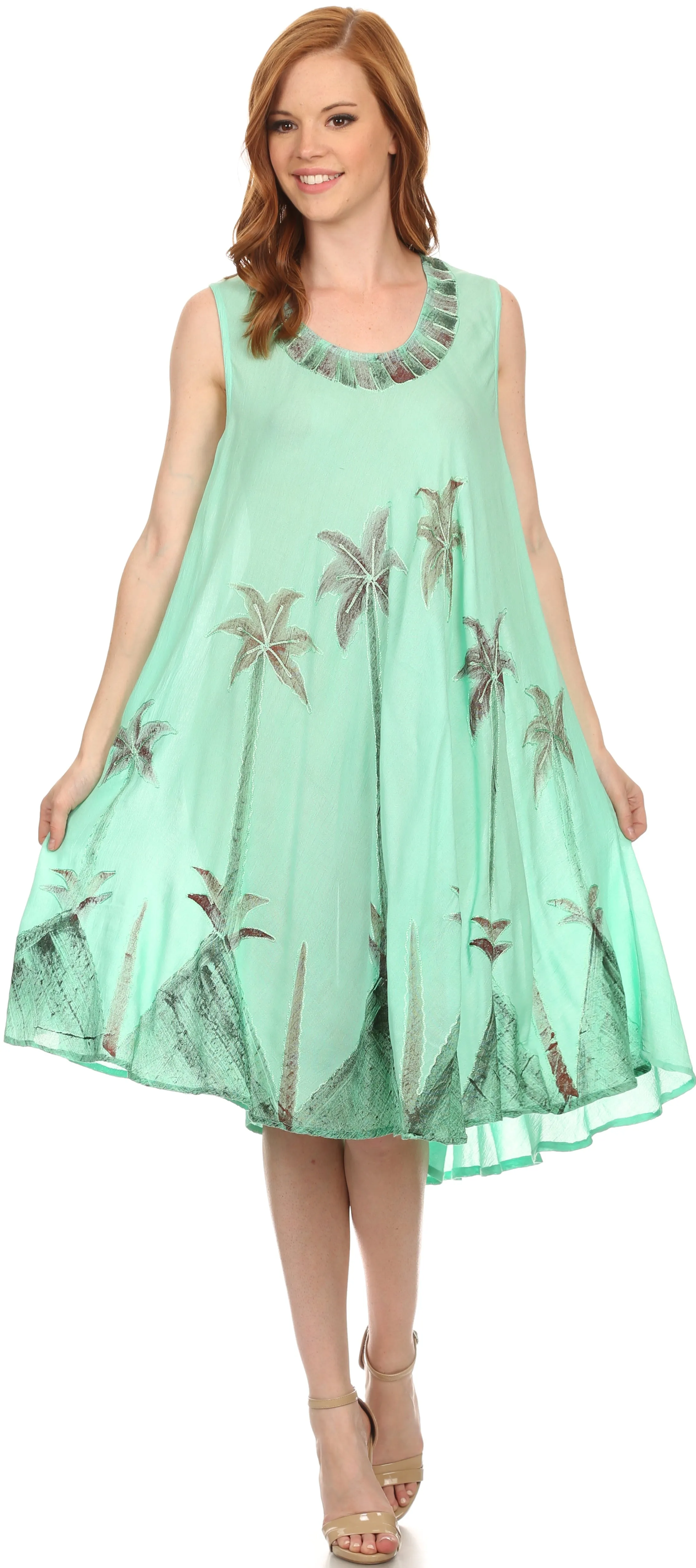 Sakkas Watercolor Palm Tree Tank Caftan Short Dress