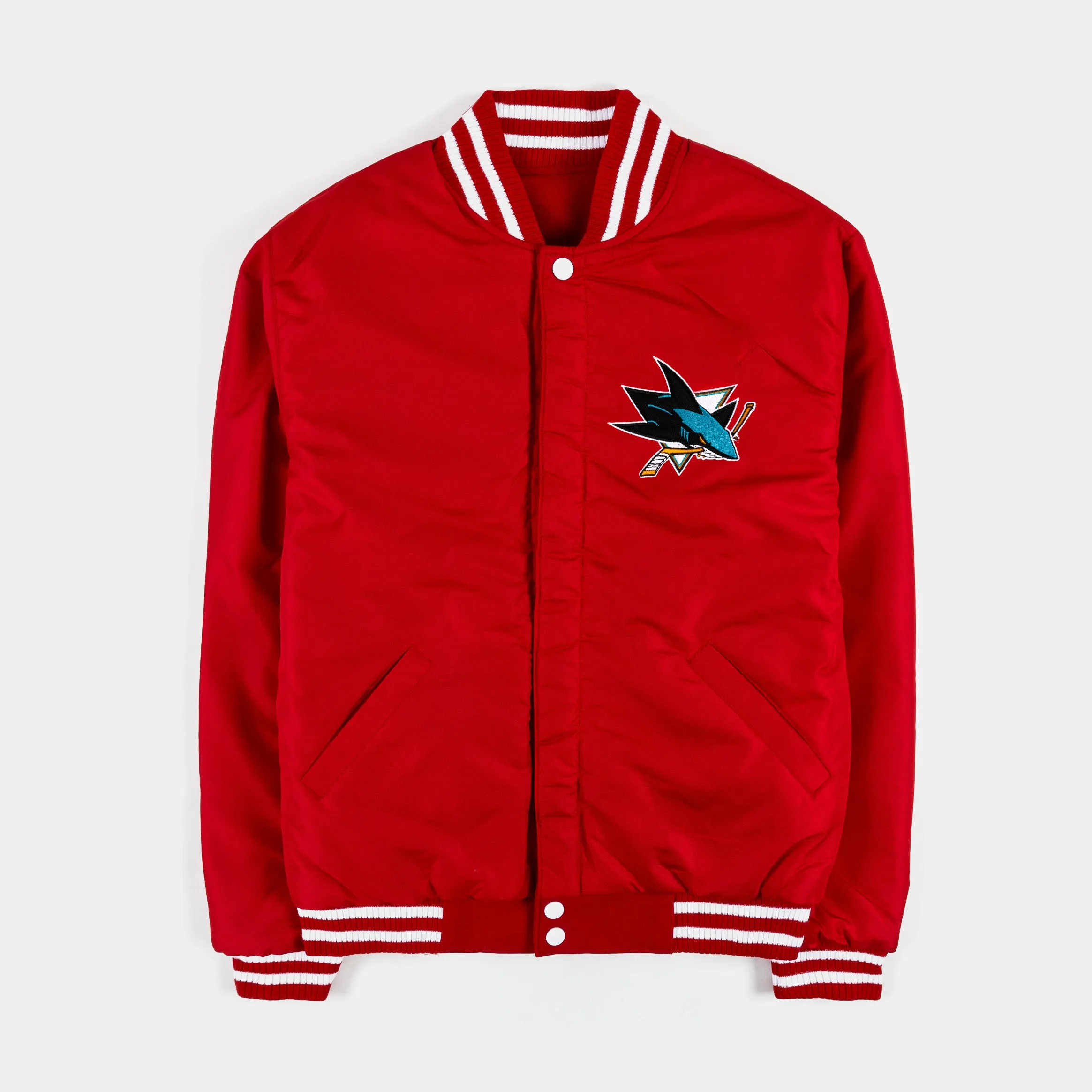 San Jose Sharks Reversible Letterman Mens Jacket (Red/White)