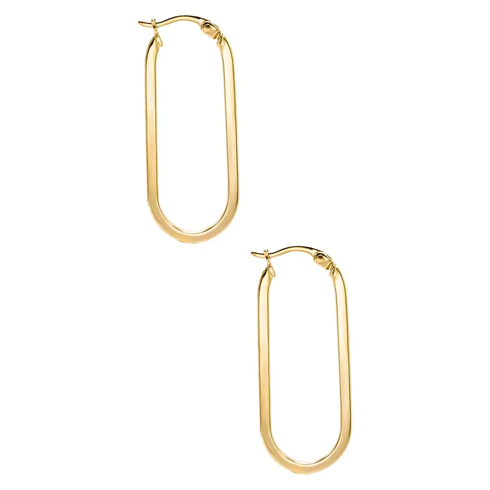 Solid Oval Shape Hoop Earring 14K