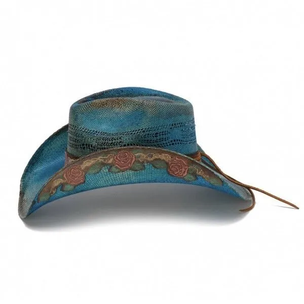 Stampede Women's Blue Straw Cowboy Hat - The Blue Rose