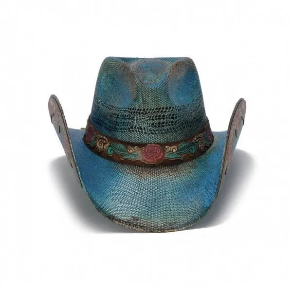 Stampede Women's Blue Straw Cowboy Hat - The Blue Rose