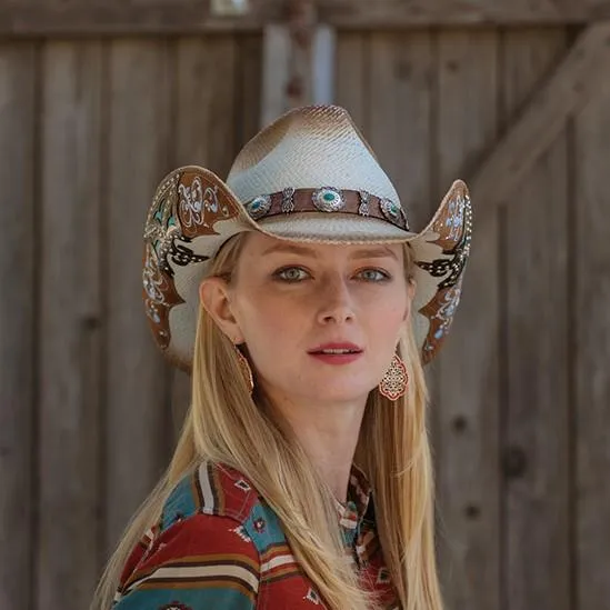 Stampede Women's Western Straw Cowboy Hat - Desperado Jewel Turquiose