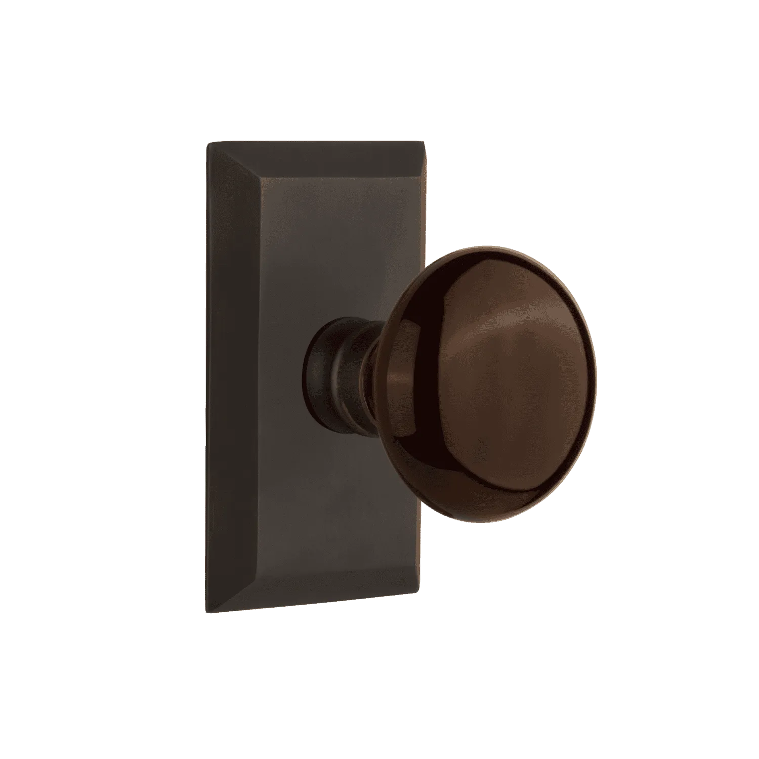 Studio Short Plate with Brown Porcelain Knob in Oil-Rubbed Bronze