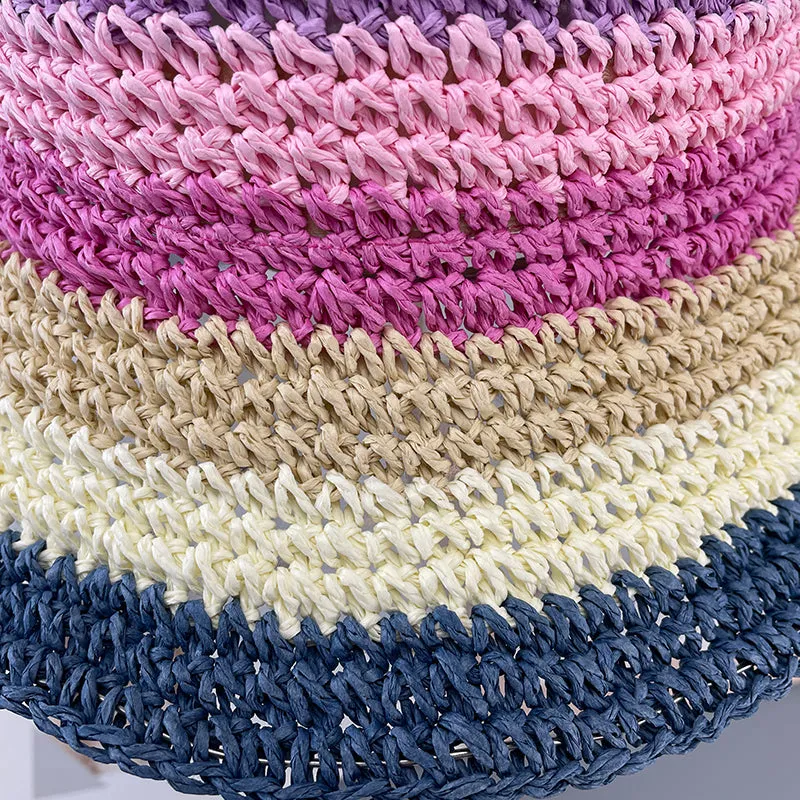 Summer Straw Crochet Bucket Hat Women's Foldable Panama Cap Beach Hat