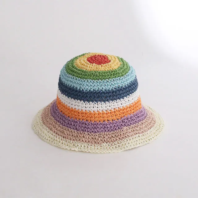 Summer Straw Crochet Bucket Hat Women's Foldable Panama Cap Beach Hat