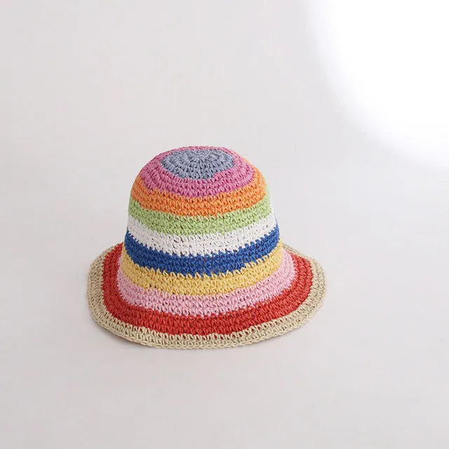 Summer Straw Crochet Bucket Hat Women's Foldable Panama Cap Beach Hat