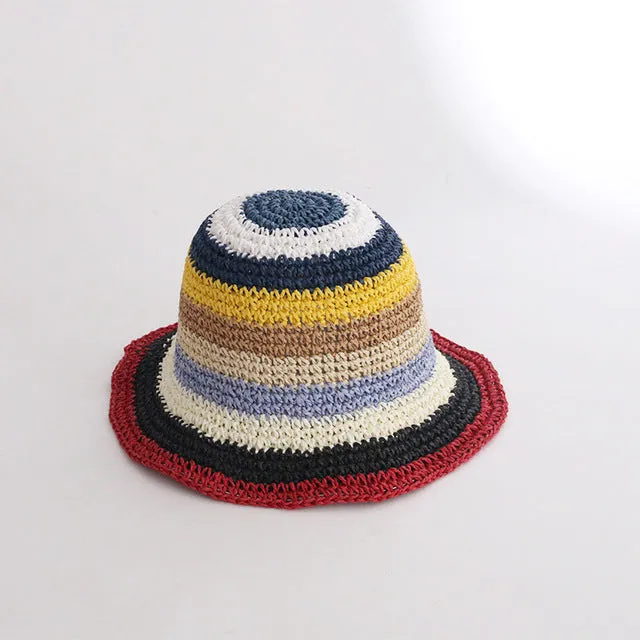 Summer Straw Crochet Bucket Hat Women's Foldable Panama Cap Beach Hat