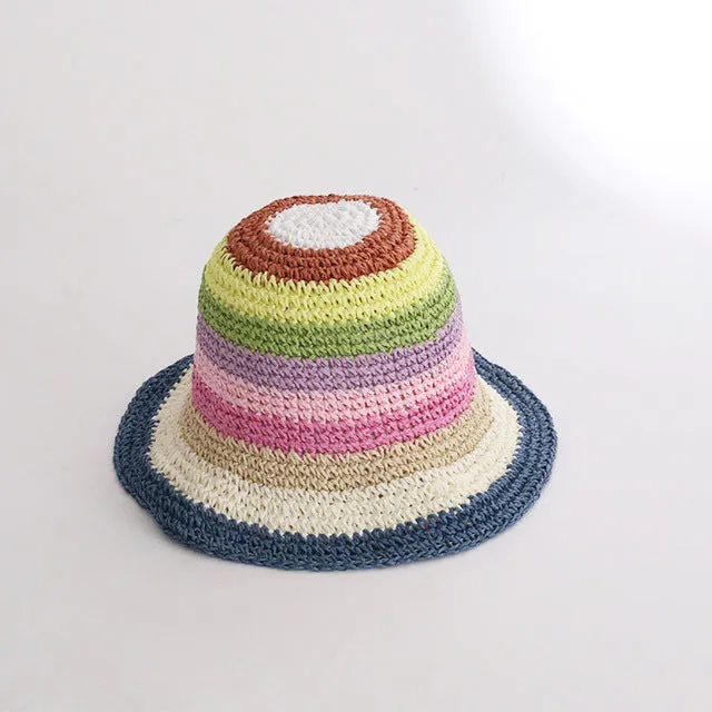 Summer Straw Crochet Bucket Hat Women's Foldable Panama Cap Beach Hat