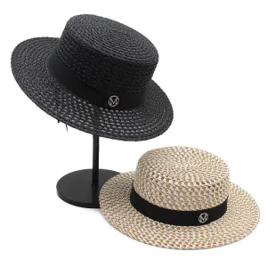 Summer Sun Hat letter M Straw Hat Visor Temperament Flat Panama Hats