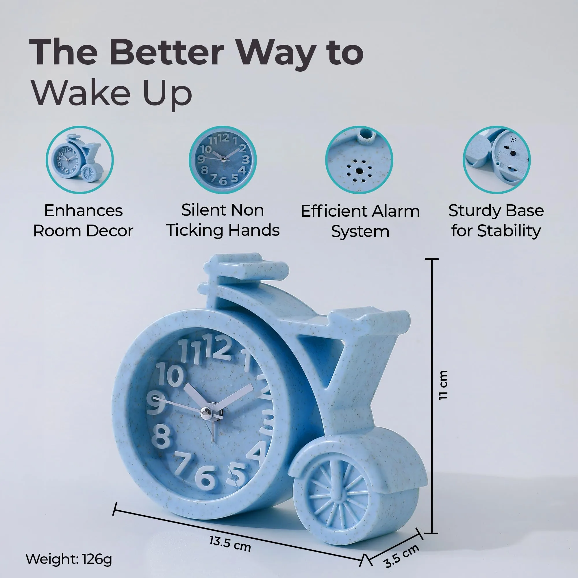 The Better Home Alarm Clock (13cm) |Loud Alarm Clock for Heavy Sleepers |Mini Alarm Clock for Kids |Alarm Clock for Bedroom Cycle Shaped Table Clock for Study Table - Blue