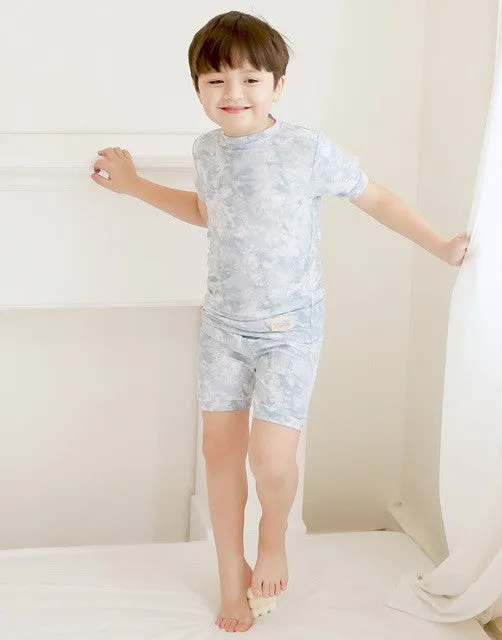 Tie Dye Powder Blue Bamboo Short Sleeve Pajamas