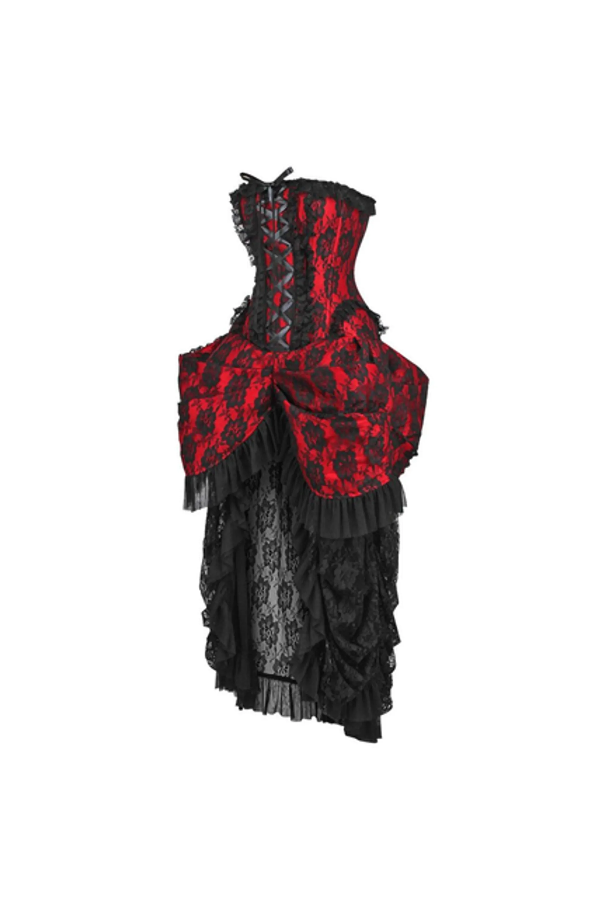 Top Drawer Steel Boned Red with Black Lace Bustle Corset Dress