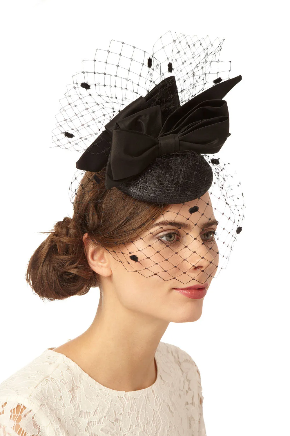 Varenne: Cocktail Hat with Spot Veil and Silk Bows