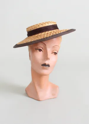 Vintage 1940s Lady Calvert Straw Boater Hat