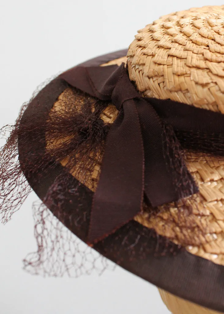 Vintage 1940s Lady Calvert Straw Boater Hat