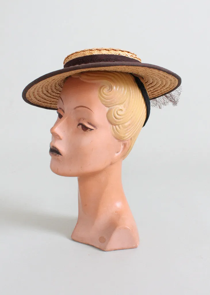 Vintage 1940s Lady Calvert Straw Boater Hat