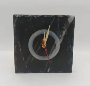 VR SOURCING Black Marble Square Shape Table Clock