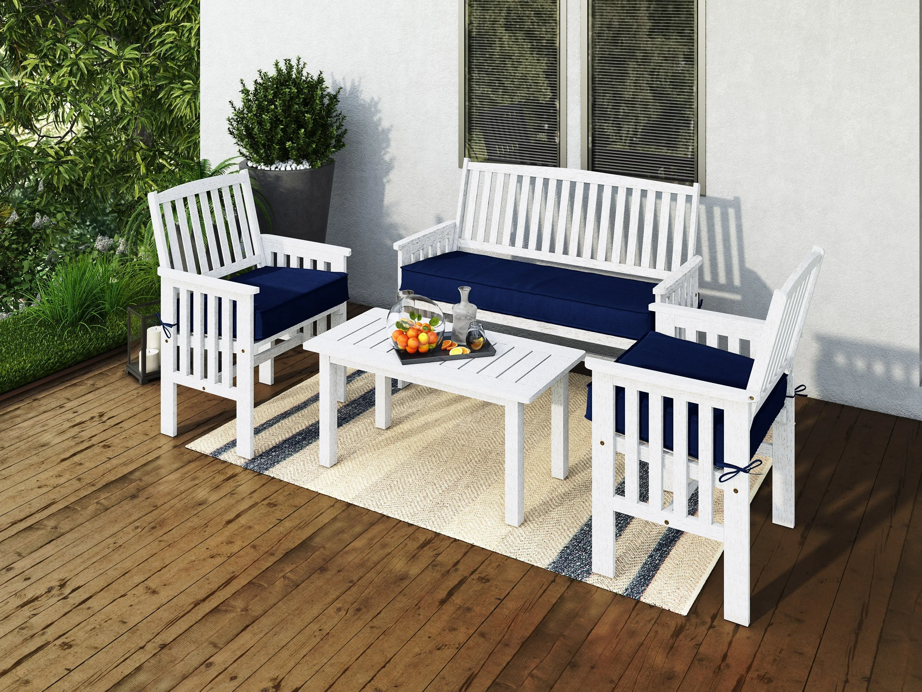 Washed White 4pc Wooden Patio Set