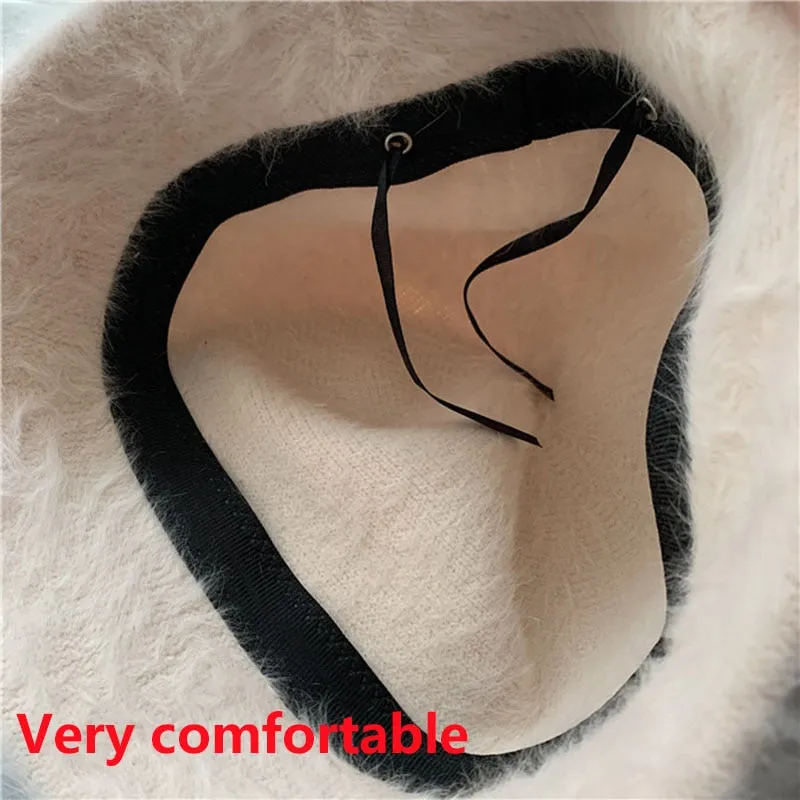 Winter Women Solid Color Fur Hat Bucket Cap Fisherman Hat Bucket Hat