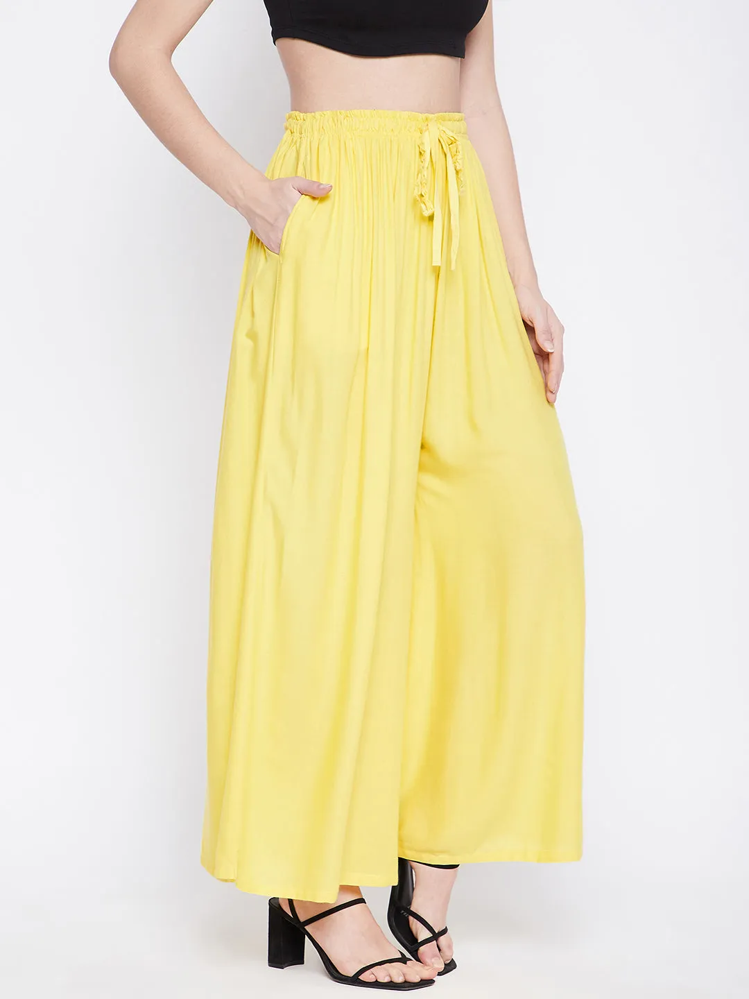 Women Lemon Solid Rayon Sharara