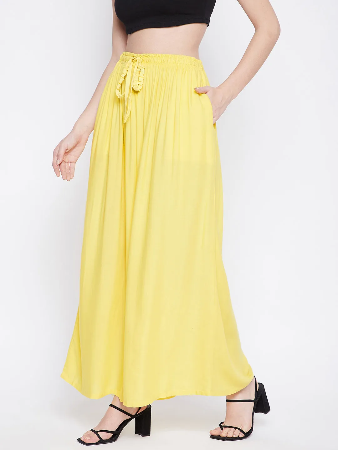 Women Lemon Solid Rayon Sharara