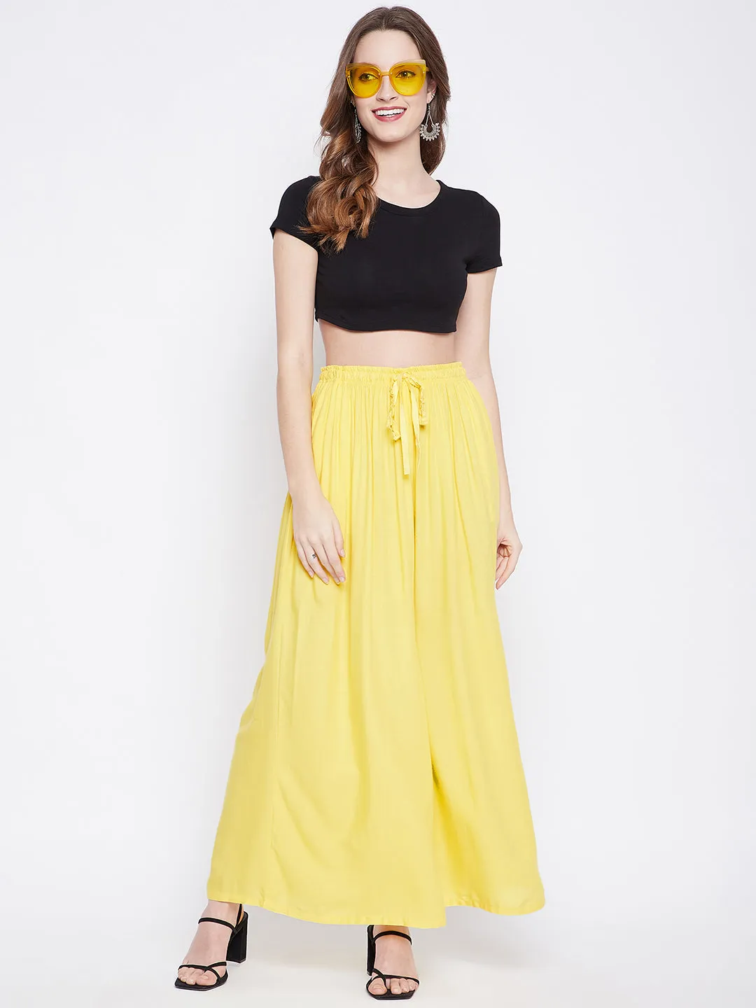 Women Lemon Solid Rayon Sharara