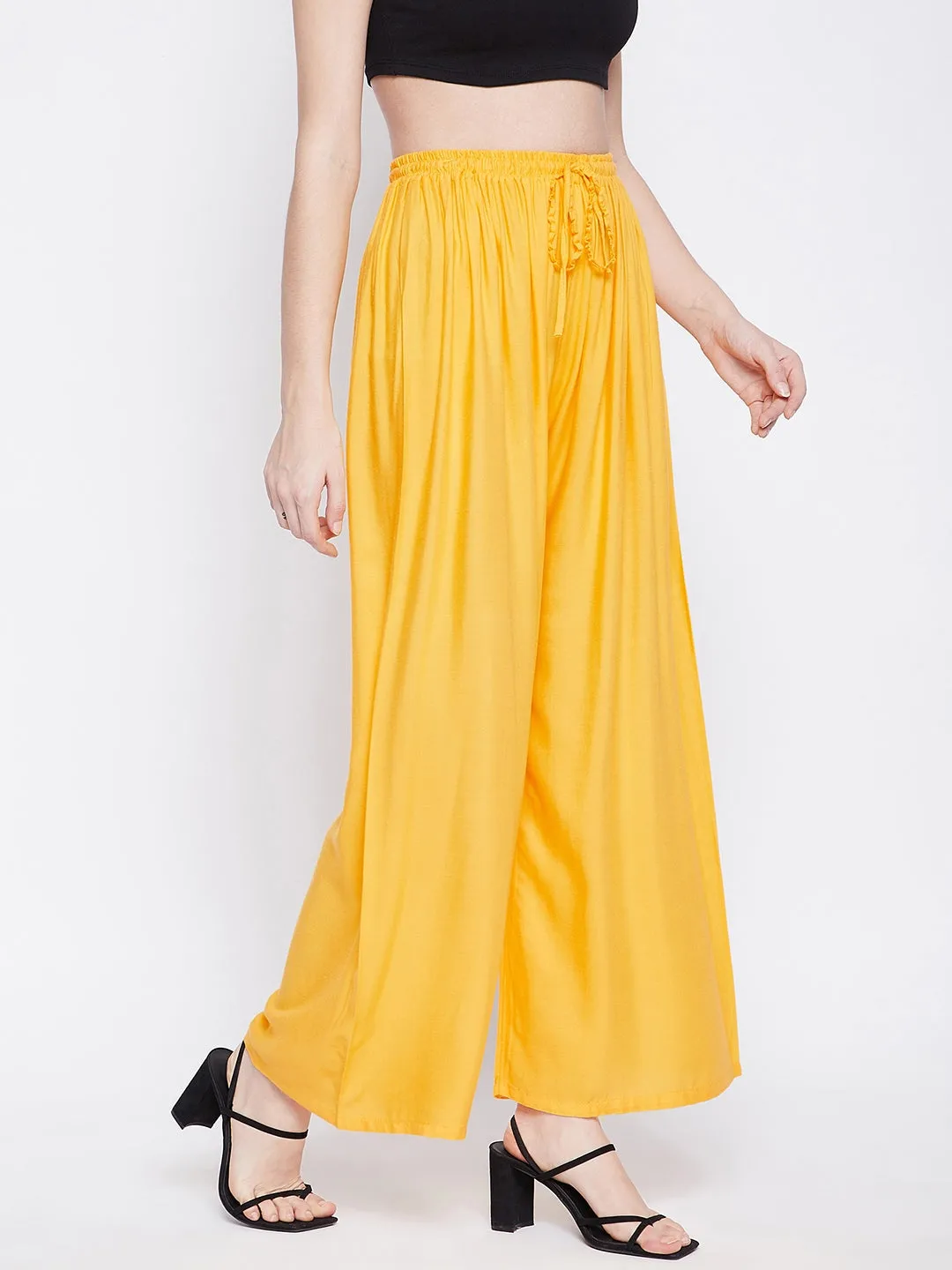 Women Yellow Solid Rayon Palazzo