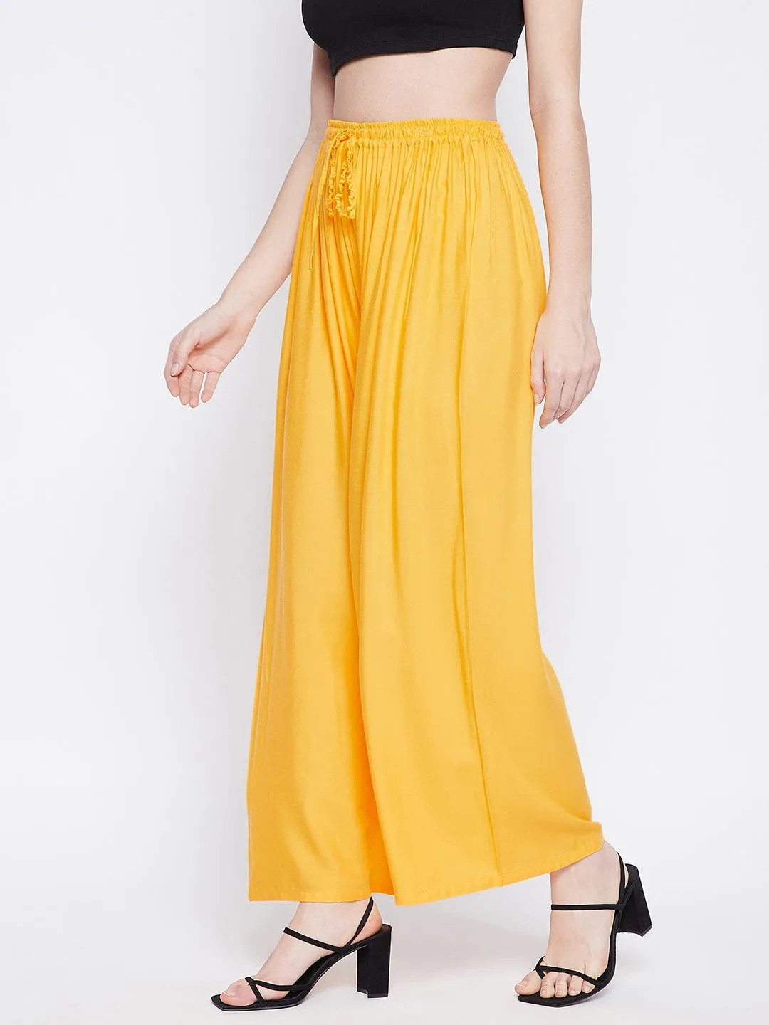 Women Yellow Solid Rayon Palazzo