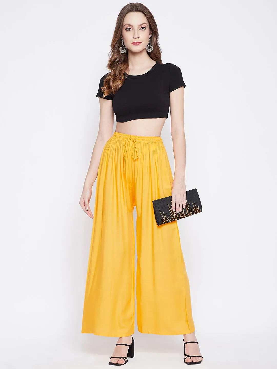 Women Yellow Solid Rayon Palazzo