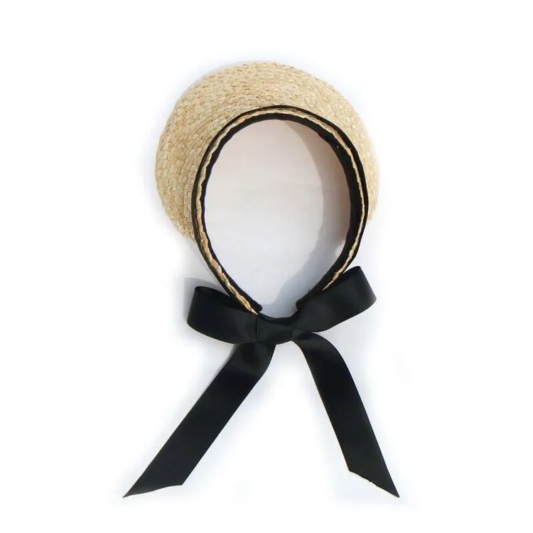 Womens Straw Visor Natural With Black Ribbon