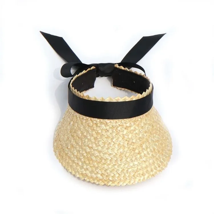 Womens Straw Visor Natural With Black Ribbon