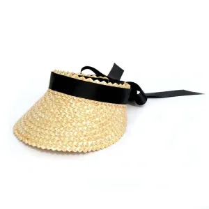 Womens Straw Visor Natural With Black Ribbon