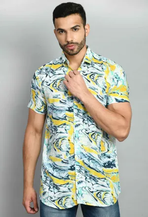 Yellow Printed Rayon Shirt