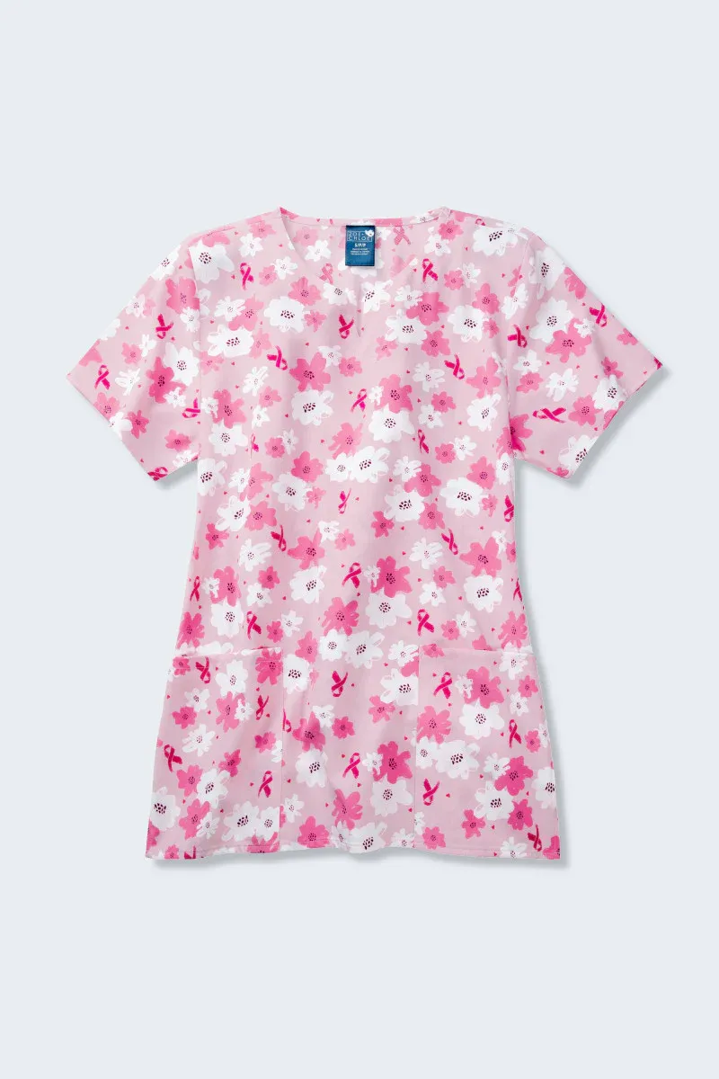 Z16213 Ribbon Bloom Women's Print Scrub Top